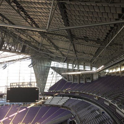 MBI Lapendary Acoustic panels in stadium rafters