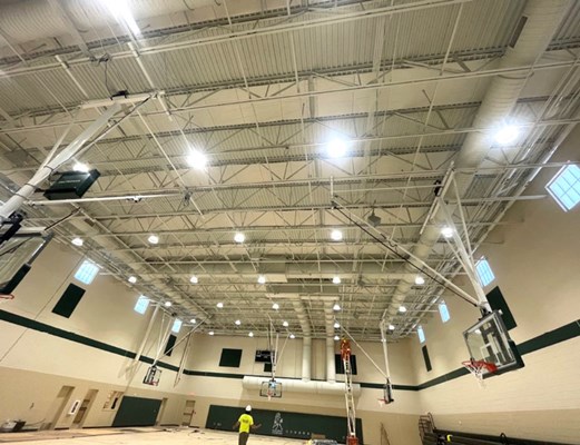 Gymnasium project by Midlantic Group using MBI Products acoustical sound panels to control sound.